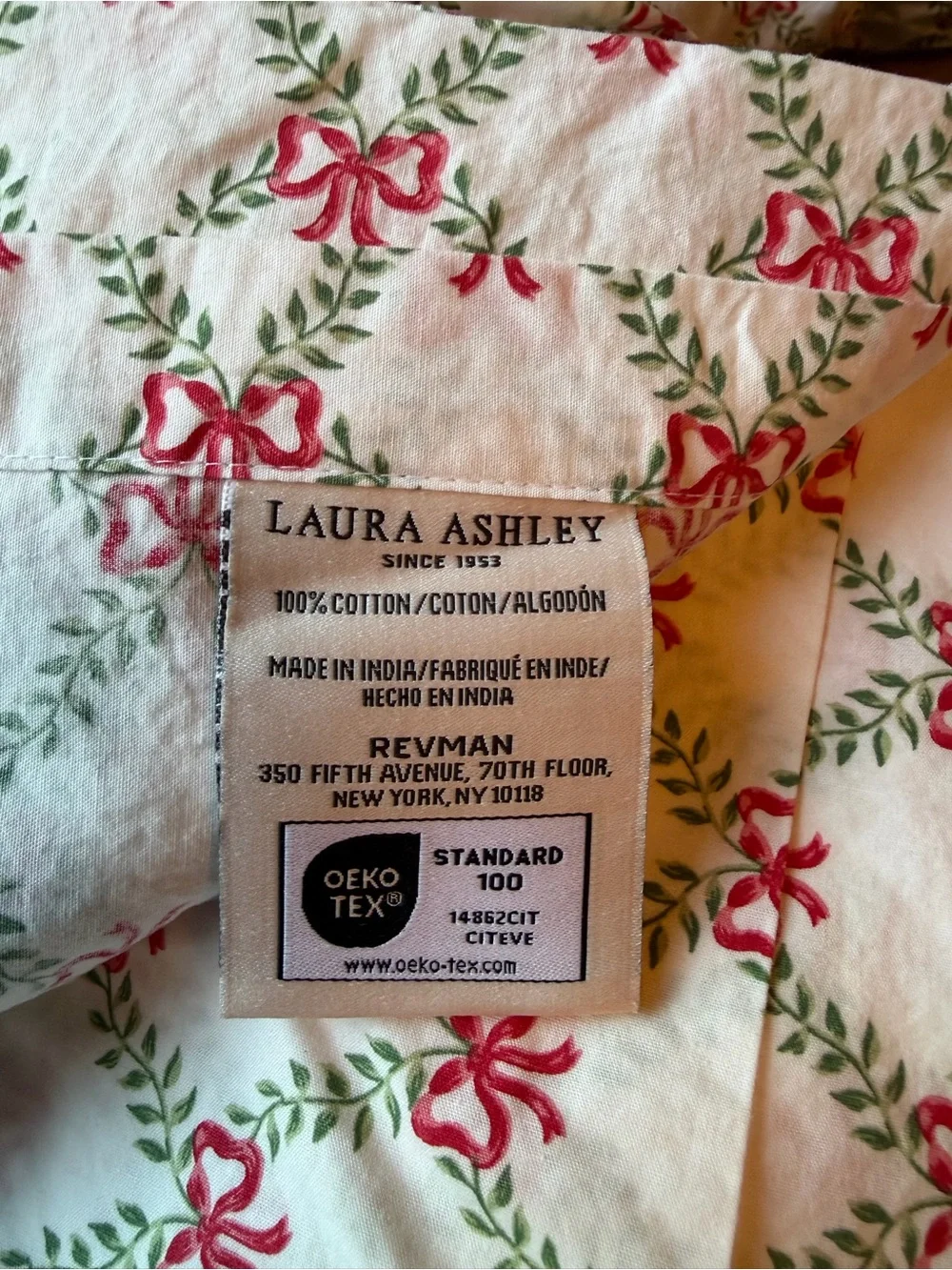 Laura Ashley Twin Christmas Holiday Red Bows & Trellis 100% Cotton Sheet Set